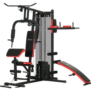 SPORTNOW Multi Gym Workout Station, Weight Machine with 65kg Weight Stack, Sit up Bench, Push up Stand, Dip Station