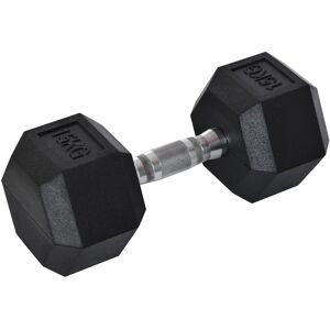 HOMCOM 15KG Single Rubber Hex Dumbbell Portable Hand Weights Dumbbell Home Gym Workout Fitness Hand Dumbbell