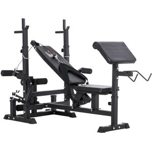 HOMCOM Multi-Exercise Full-Body Weight Rack with Bench Press, Leg Extension, Chest Fly Resistance Band & Preacher Curl