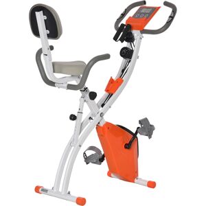 HOMCOM 2-in-1 Upright  Exercise Bike Stationary Foldable Magnetic Recumbent Cycling with Arm Resistance Bands Orange