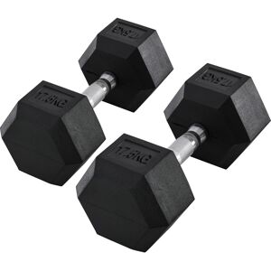 HOMCOM Rubber Hex Dumbbells, 2x17.5kg, Portable Hand Weights for Strength Training, Home Gym, Black