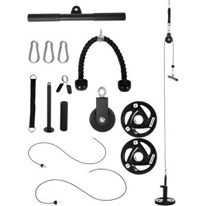 SPORTNOW Cable Machine Pulley System w/ 2 x 5kg Olympic Weight Plates, Lat Pull Down System w/ DIY Loading Weight for Home Gym Training