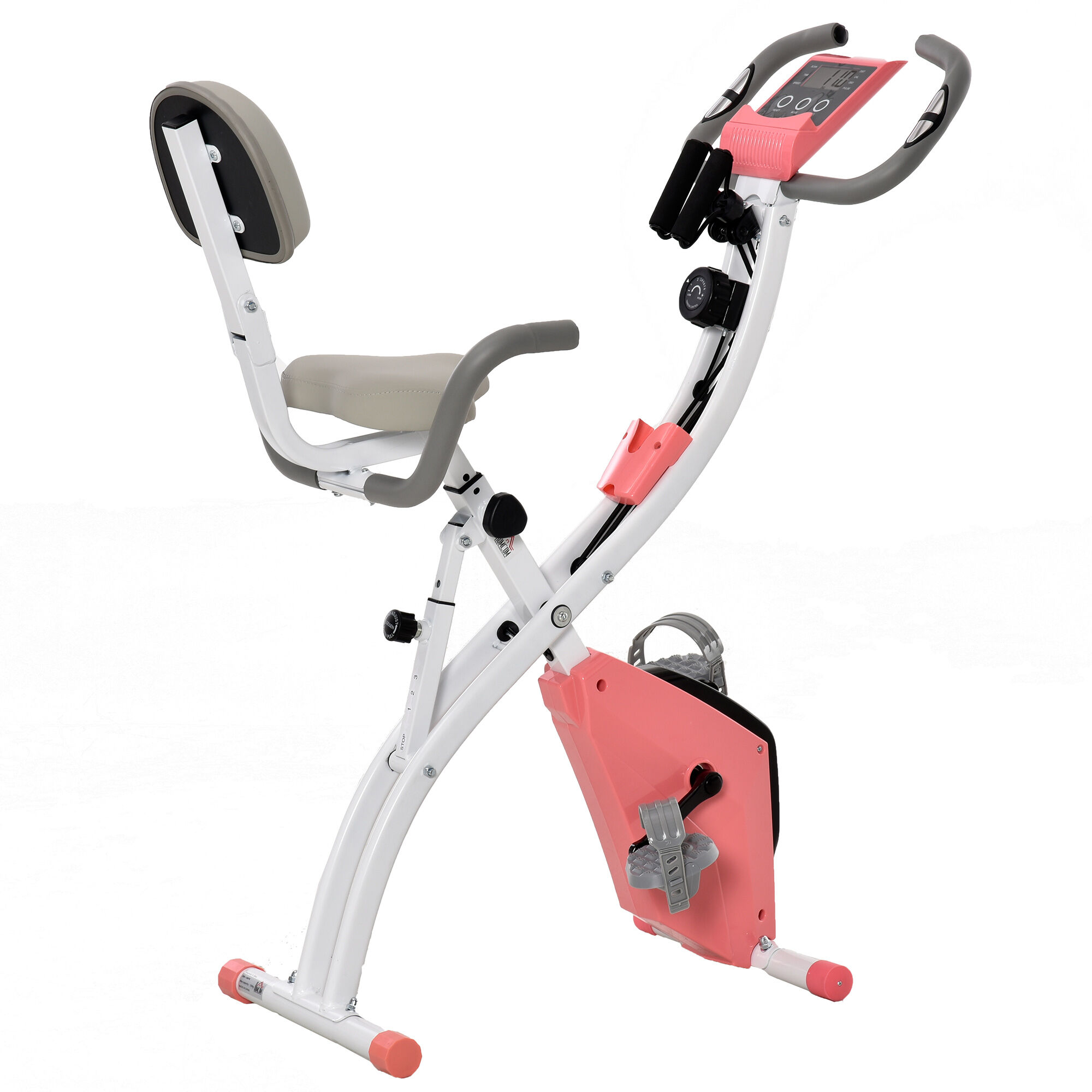 HOMCOM 2-in-1 Upright  Exercise Bike Stationary Foldable Magnetic Recumbent Cycling with Arm Resistance Bands Pink