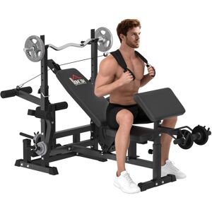 HOMCOM Multi-Exercise Full-Body Weight Rack with Bench Press, Leg Extension, Chest Fly Resistance Band & Preacher Curl HOMCOM Multi-Exercise Full-Body Weight Rack with Bench Press, Leg Extension, Chest Fly Resistance Band & Preacher Curl
