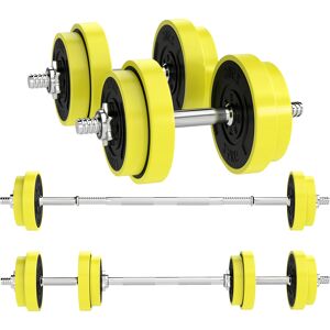 HOMCOM 20KGS 2-In-1 Dumbbell & Barbell Adjustable Set Strength Muscle Exercise Fitness Plate Bar Clamp Rod Home Gym Sports Area, Yellow HOMCOM 20KGS 2-In-1 Dumbbell & Barbell Adjustable Set Strength Muscle Exercise Fitness Plate Bar Clamp Rod Home Gym Sports Area, Yellow