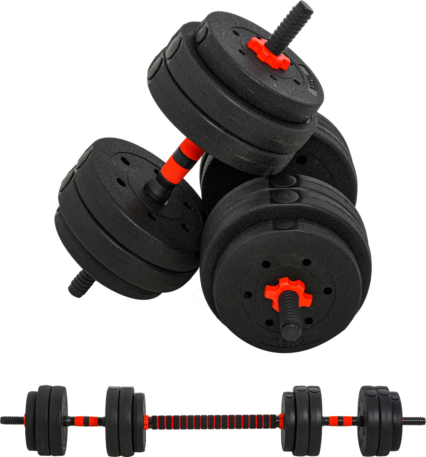 HOMCOM 25kg 2 IN 1 Adjustable Dumbbells Weight Set, Dumbbell Hand Weight Barbell for Body Fitness, Lifting Training for Home, Office, Gym, Black