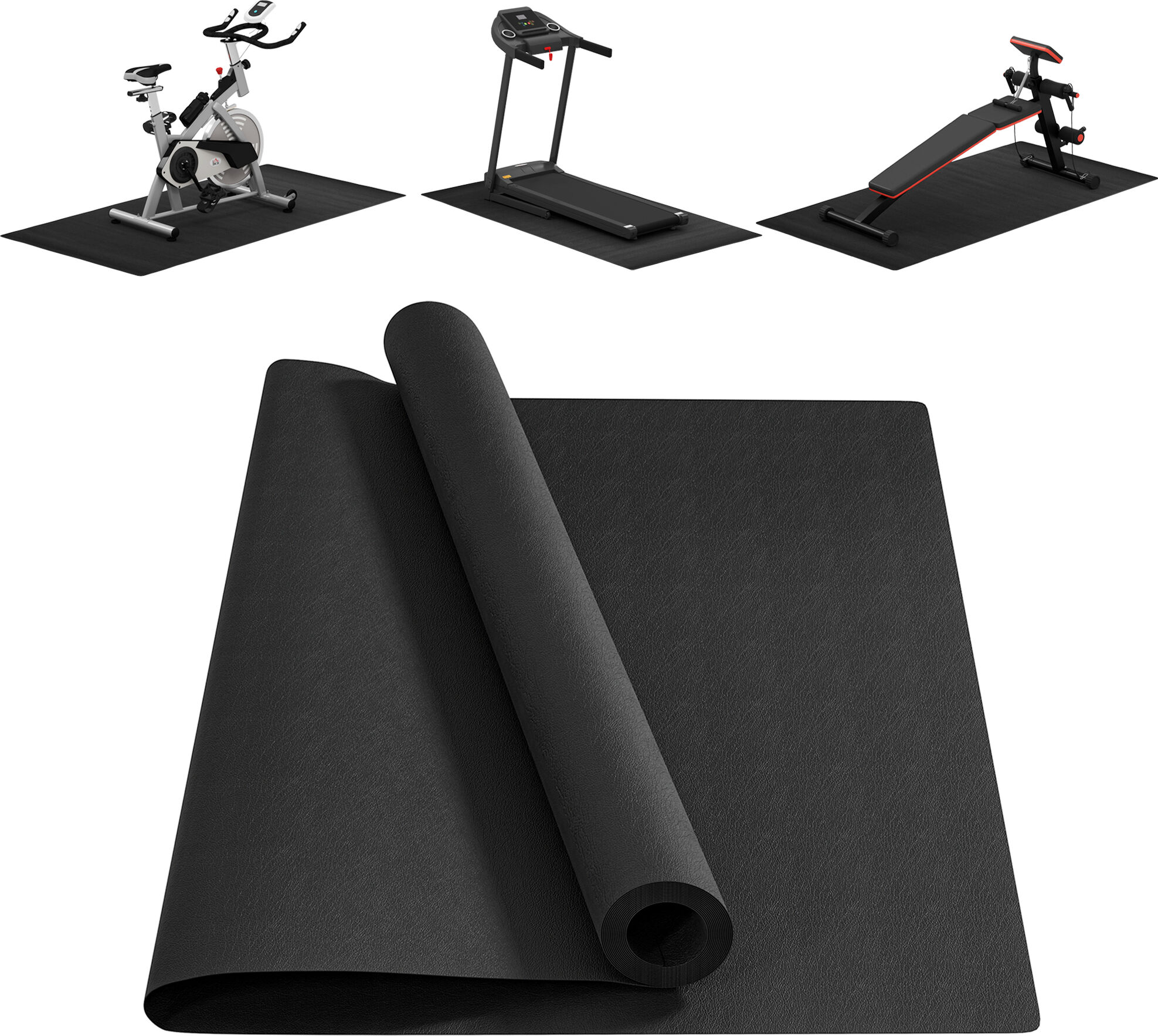 HOMCOM Equipment Mat for Gym Fitness, Thick Non-Slip Floor Protector for Treadmill, Exercise Bike Aosom UK