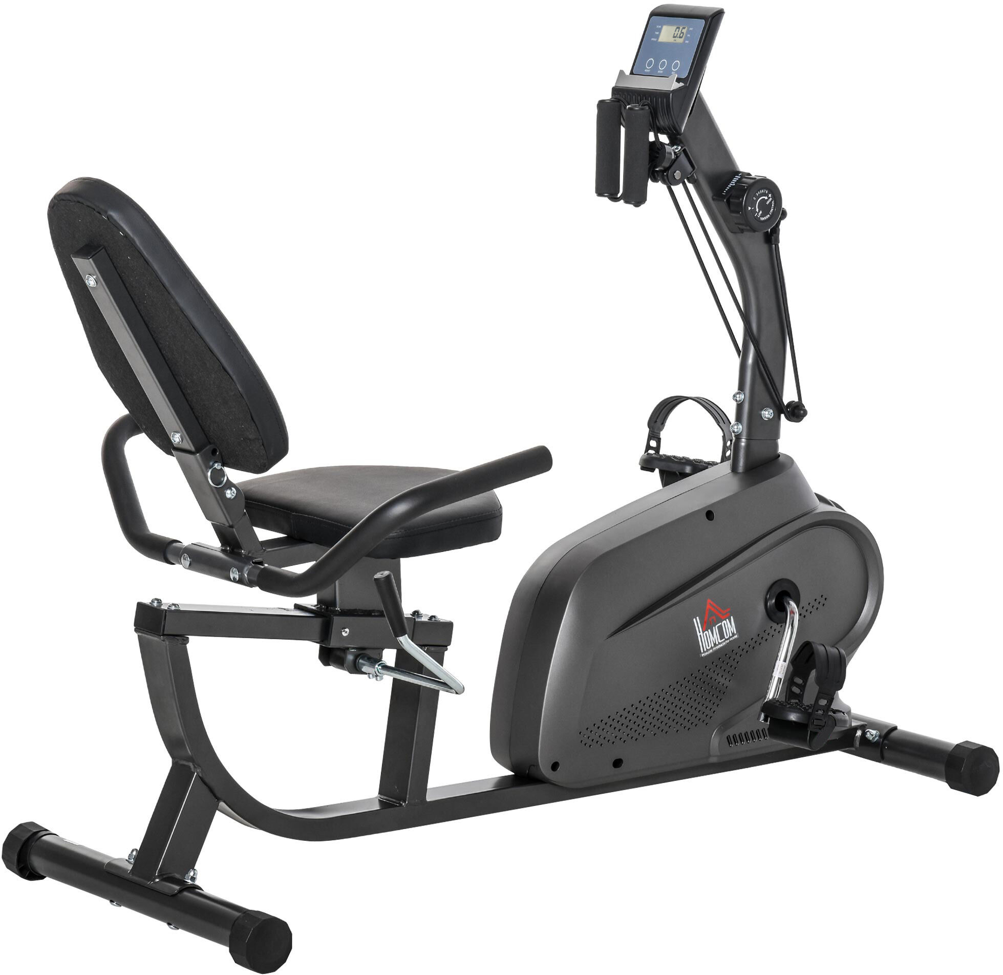 HOMCOM Recumbent Exercise Bike with Magnetic Resistance Adjustable Seat Indoor Cardio Bike with Pad Holder, LCD Monitor, Black Aosom UK