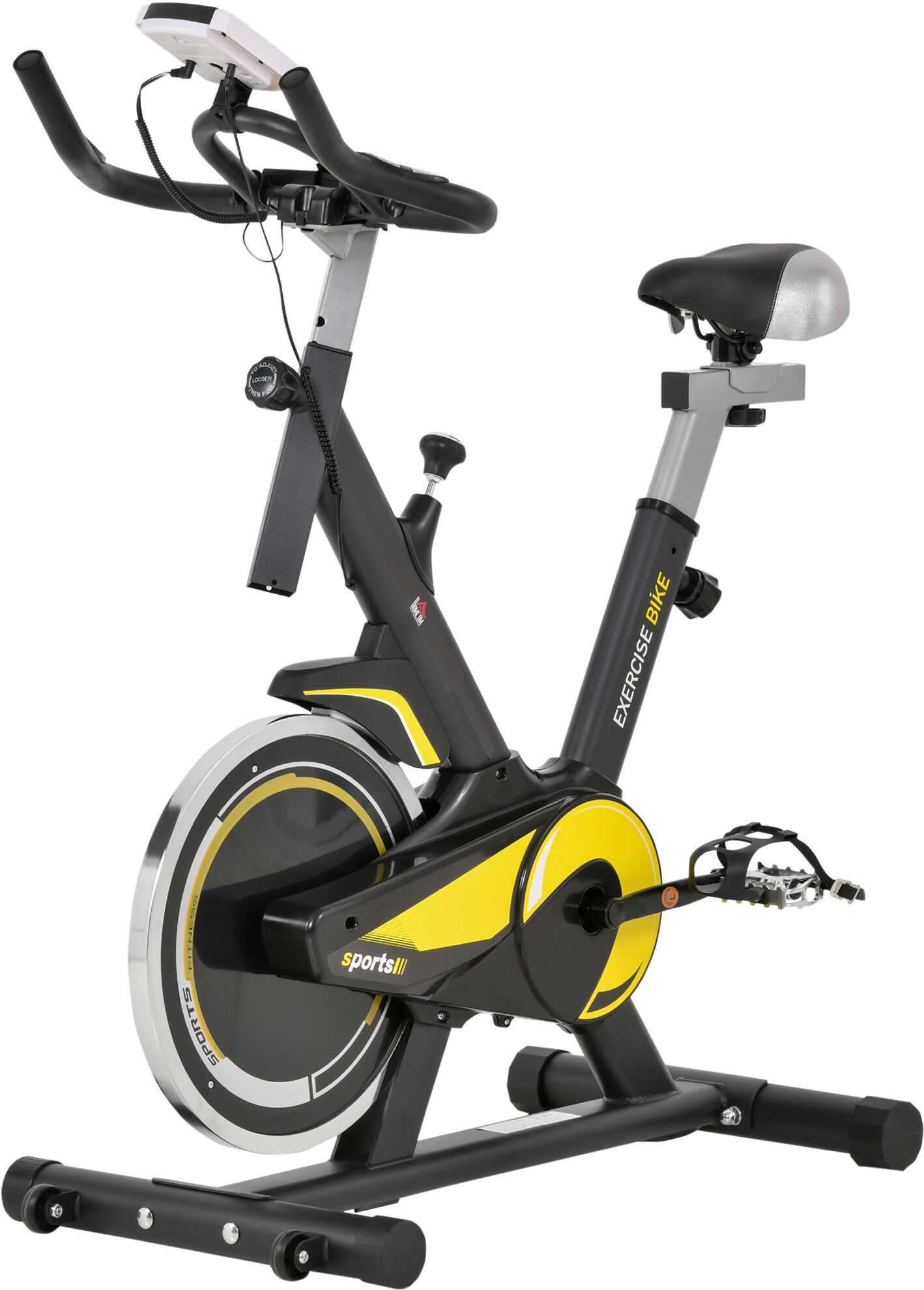 HOMCOM Indoor Bike Trainer Upright Exercise Bike with Adjustable Resistance Seat Handlebar LCD Display Black and Yellow Aosom UK