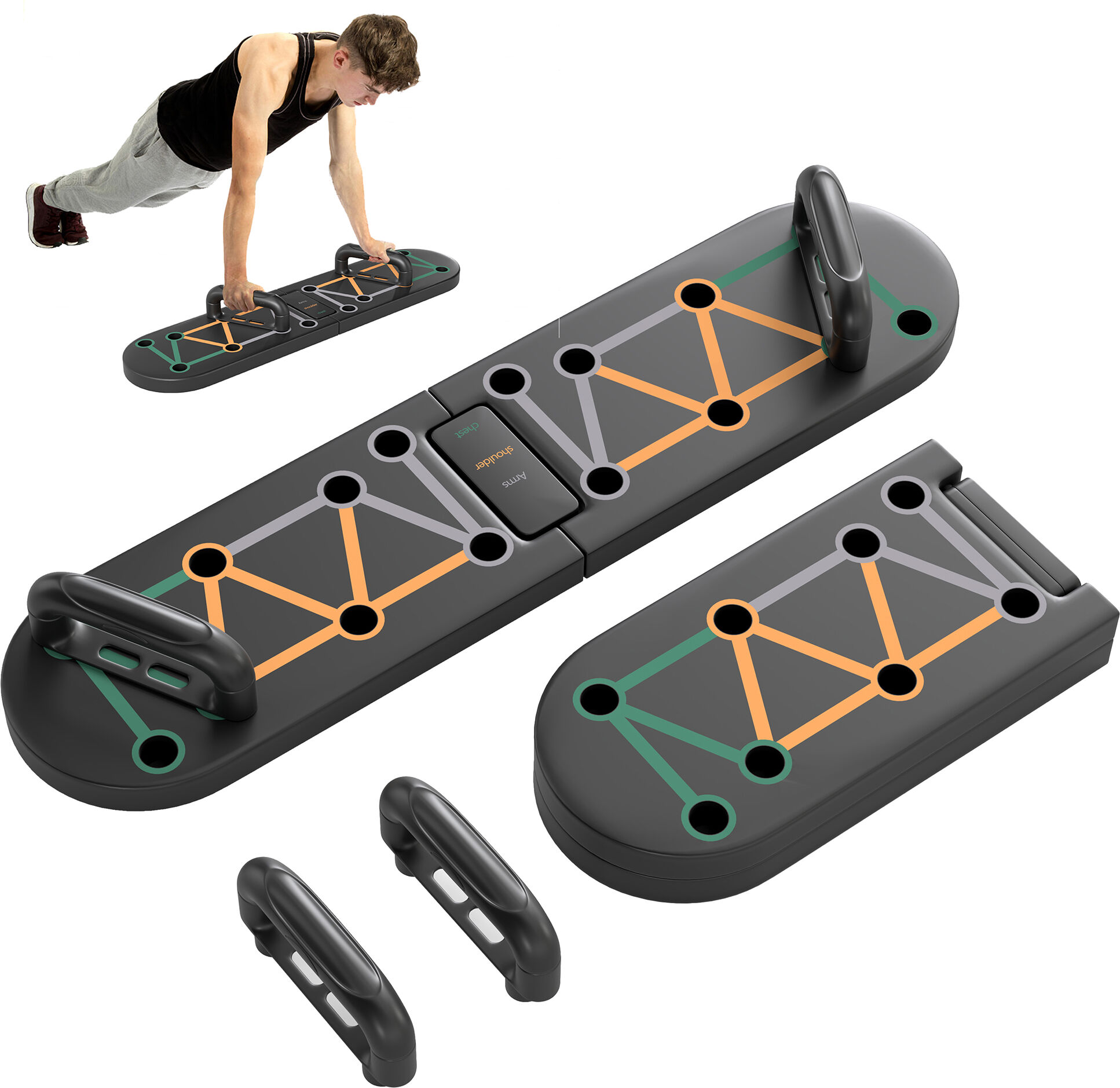 SPORTNOW Foldable Push Up Board, 11-in-1 Press Up Board, Portable Pushup Stand with Non-slip Pads, Multi-function Home Gym Equipment for Arm, Shoulder, Chest Muscle Training Fitness, Black