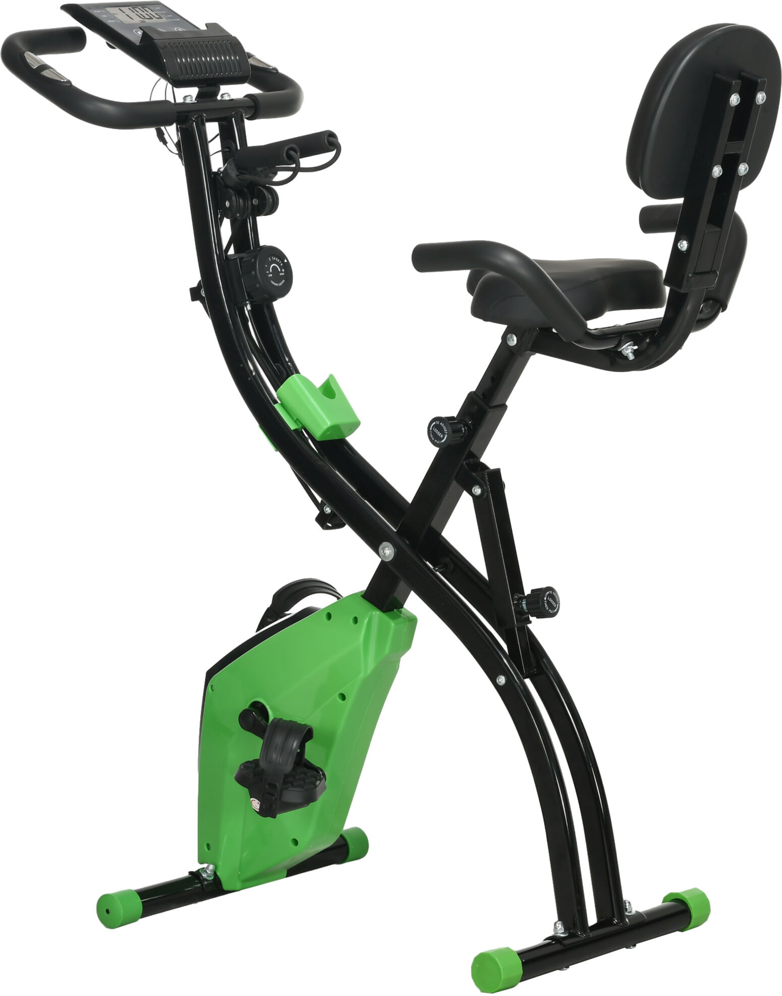 HOMCOM 2-in-1 Folding Exercise Bike with 8-Level Magnetic Resistance, Arm Resistance Band, Pulse Sensor, Green