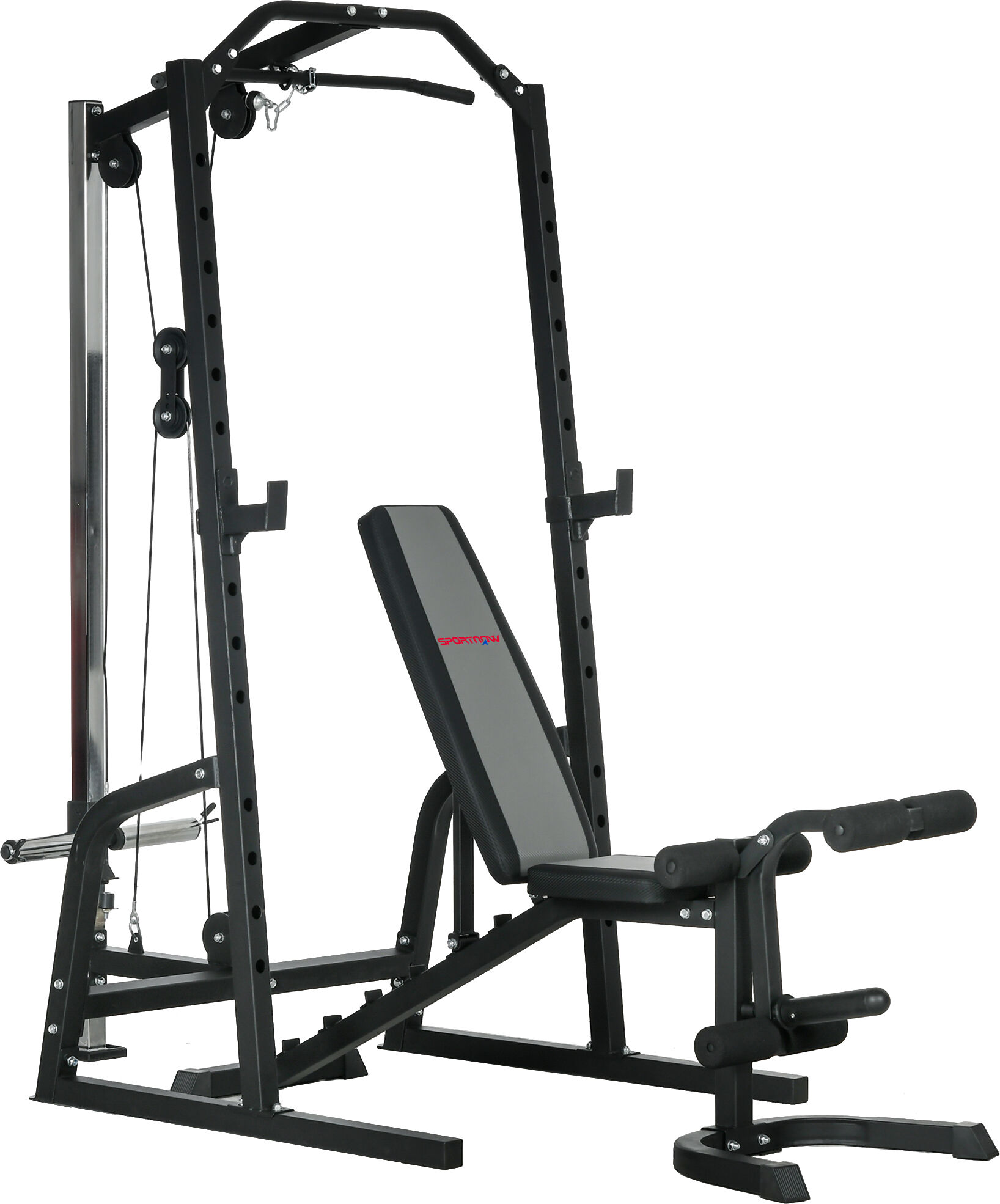 SPORTNOW Smith Machine & Cable Pulley System with Adjustable Weight Bench, Multifunction Home Gym Power Rack with Lat Pull Down System, Barbell Rack for Full Body Training, Black