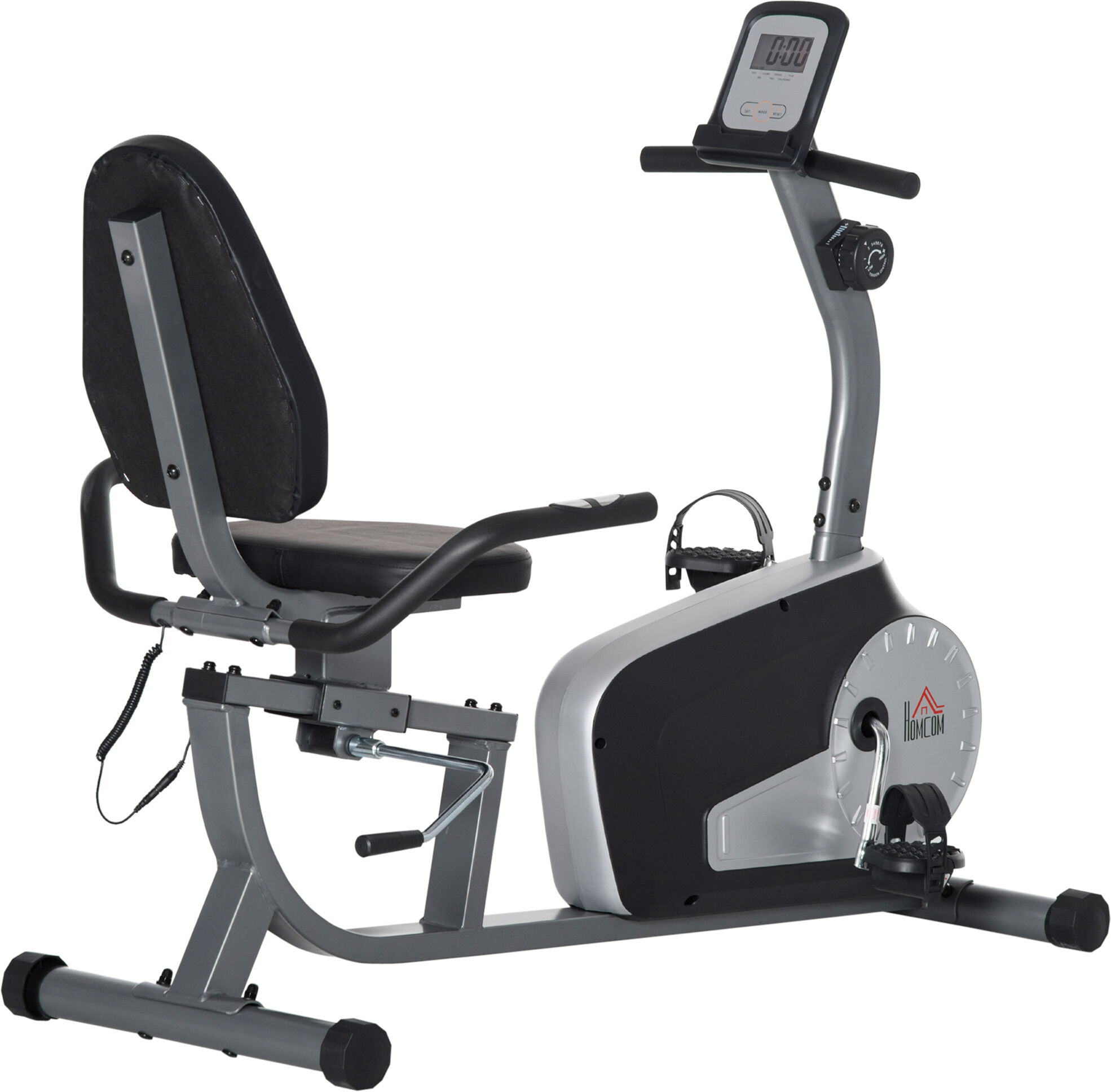 HOMCOM Exercise Bike with LCD Display, Stationary Bike with Quiet 8-Level Magnetic Resistance, Adjustable Seat and Backrest, Indoor Cycling Exercise Equipment for Home Gym Fitness Workout Training
