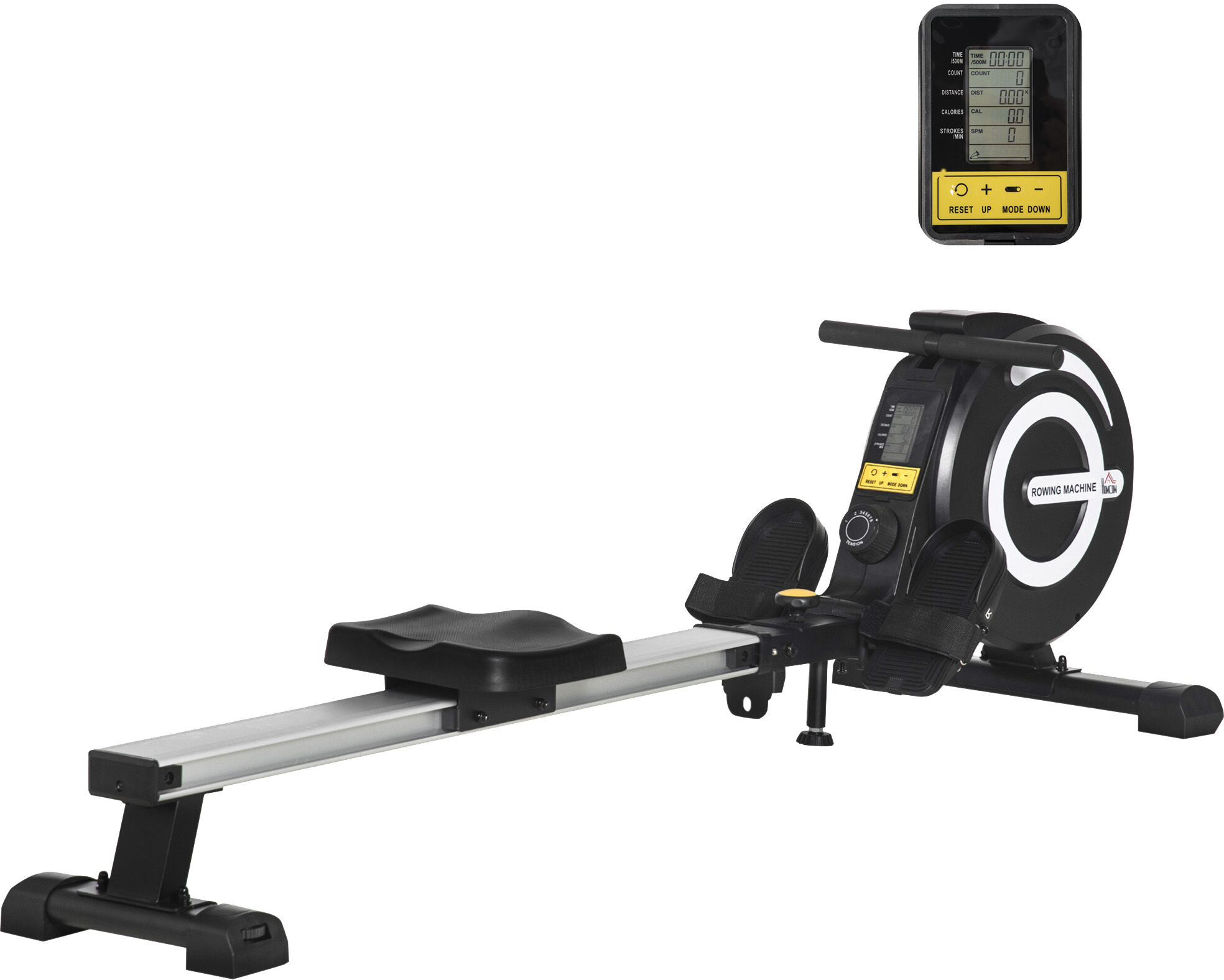 HOMCOM Indoor Body Health & Fitness Adjustable Magnetic Rowing Machine Rower with LCD Digital Monitor & Wheels for Home, Office, Gym