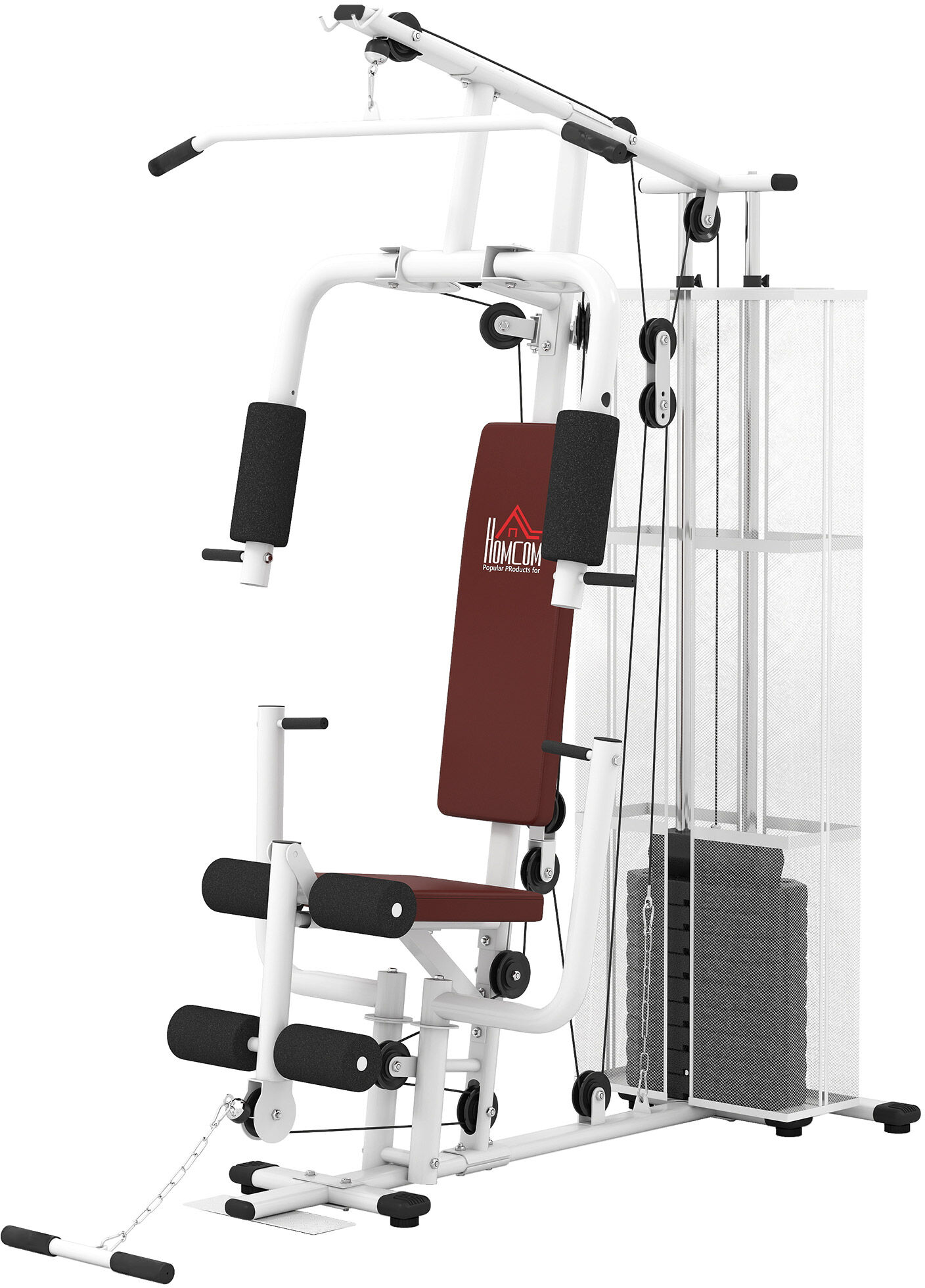 HOMCOM Multifunction Home Gym Weight Training Workout Station Fitness Strength Machine, White