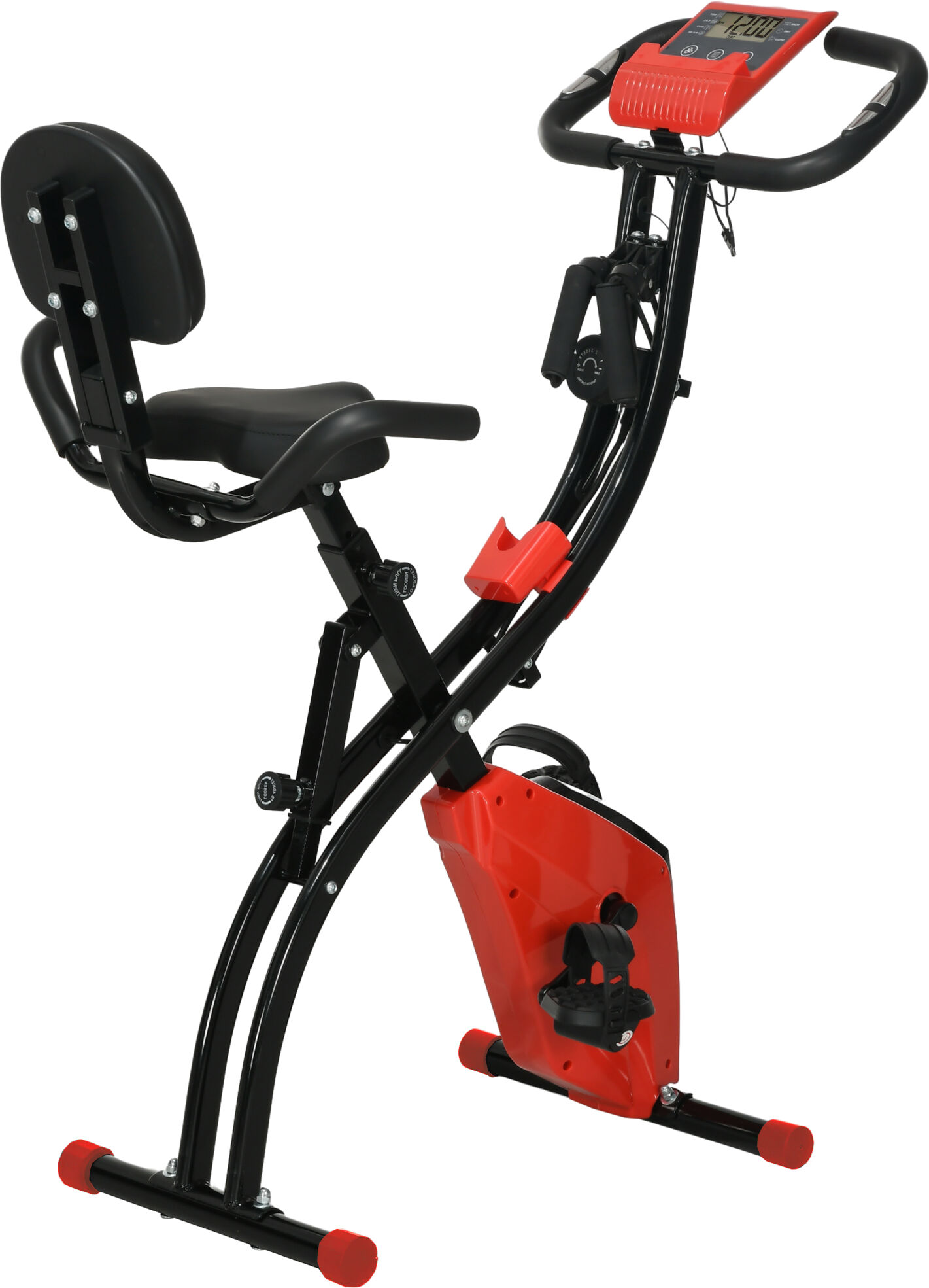 HOMCOM 2-In-1 Upright Exercise Recumbent Bike Adjustable Resistance Stationary Fitness Home Gym Foldable w/ Armrests LCD Monitor Cycling Wheels Red