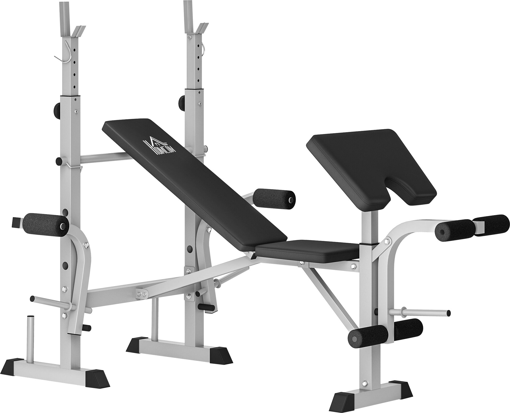 HOMCOM Adjustable Weight Bench with Squat Rack, Heavy Duty Bench Press Rack with Preacher Curl Pad, Leg Developer, Barbell Rack, Butterfly, Home Gym Strength Training Multiuse Workout Bench, Grey