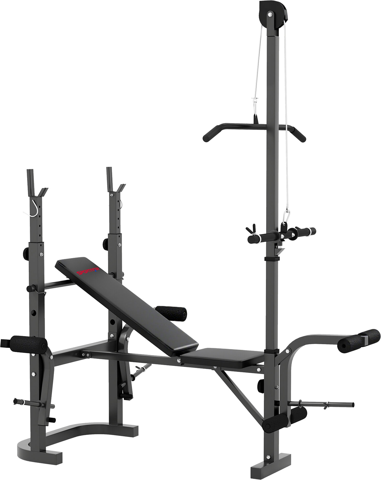 SPORTNOW Adjustable Weight Bench with Bench Press Rack, Preacher Curl Bench, Leg Extension and Lat Pull Down Machine, Incline or Flat Workout Bench for Home Gym Strength Training Weight Lifting