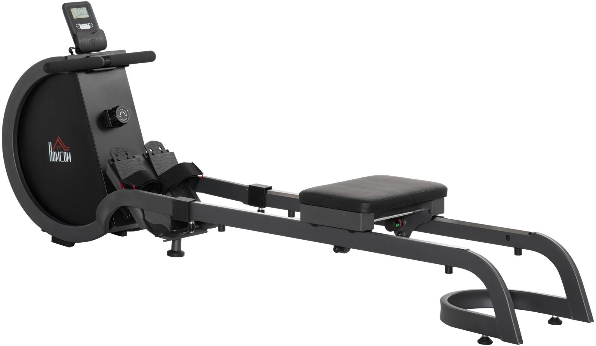 HOMCOM Rowing Machine with 16 Level Adjustable Resistances Magnetic Foldable Rower w/ 2 Aluminium Slide Rails, Digital Monitor for Home Use, Gym
