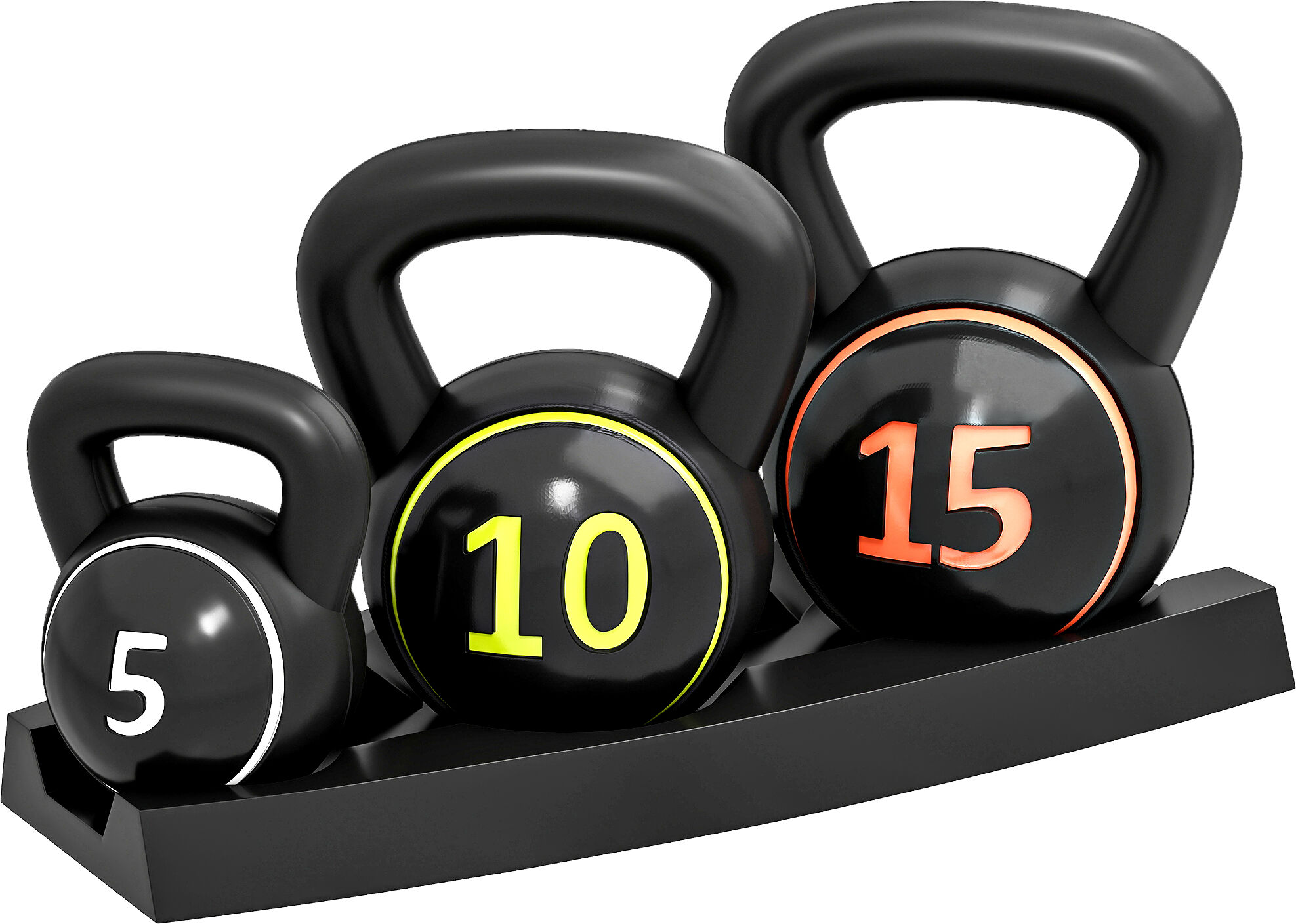SPORTNOW Kettlebell Set with Storage Rack, 3-Piece Weights for Strength Training, Home Gym, 5lbs, 10lbs, 15lbs