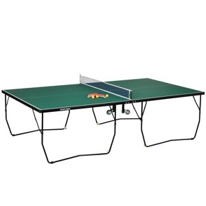 SPORTNOW 9FT Outdoor Folding Table, Tennis Table, with 8 Wheels, for Indoor and Outdoor Use - Green