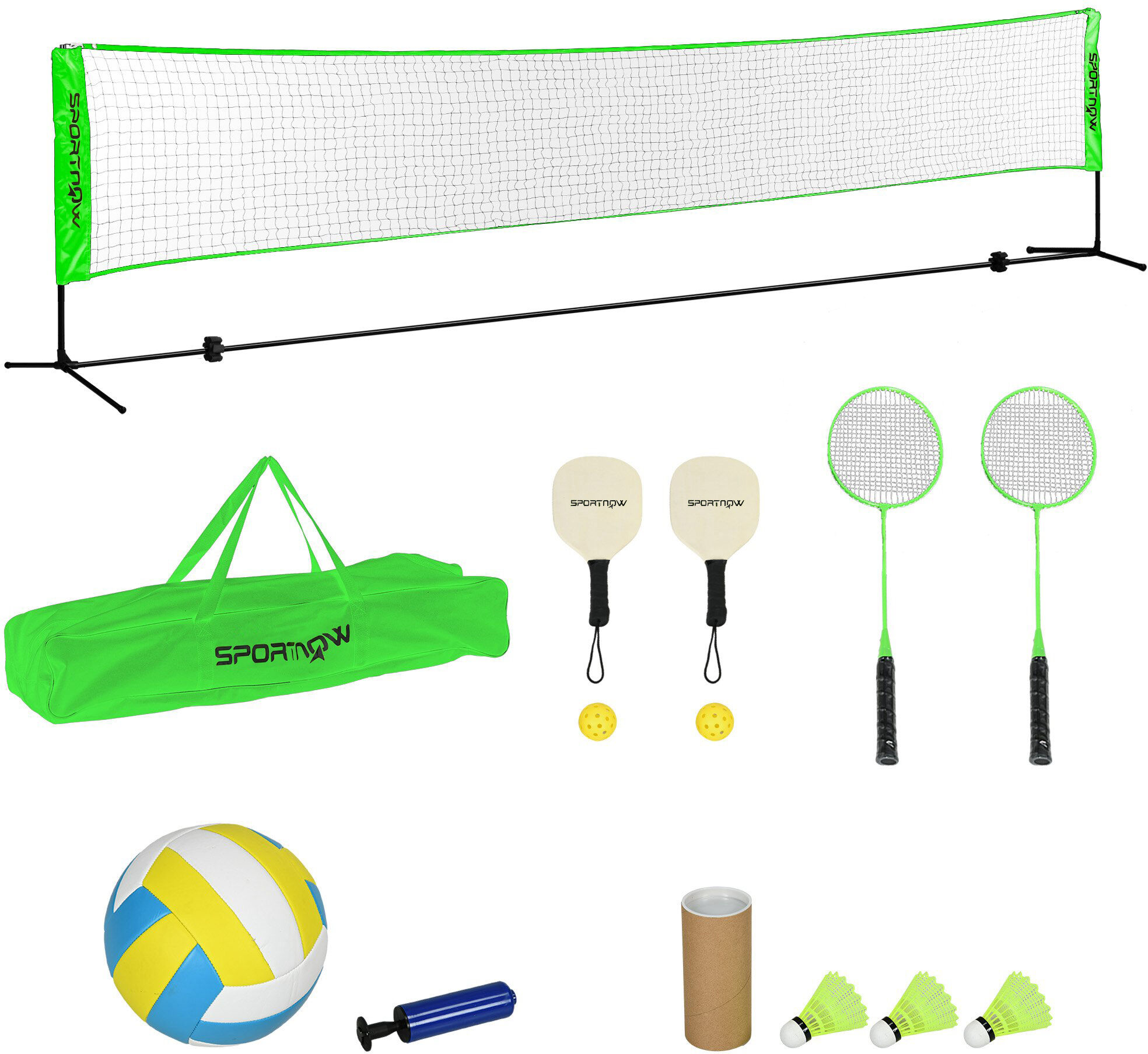 SPORTNOW Portable Badminton Set, Multi-Sports Badminton Net for Pickleball Volleyball with 3 Shuttlecocks, 4 Rackets, for Indoor Outdoor Aosom UK