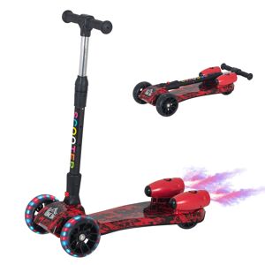 HOMCOM Kids 3 Wheel Kick Scooter Adjustable Height w/ Flashing Wheels Music Water Spray Foldable Design Cool On Off Road Vehicle Red