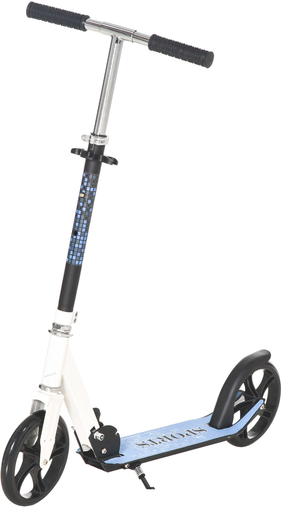 HOMCOM 2 Wheel Kids Stunt Kick Scooter Foldable Teens Commuter Aluminium Frame Adjustable Handles - White Blue