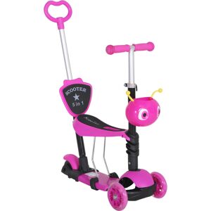 HOMCOM 5-in-1 Kids Toddler 3 Wheels Mini Kick Scooter Push Walker with Removable Seat & Back Rest for Girls and Boys Pink