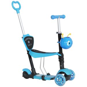 HOMCOM 5-in-1 Kids Toddler 3 Wheels Mini Kick Scooter Push Walker with Removable Seat & Back Rest for Girls and Boys Blue