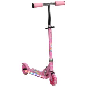 HOMCOM Kids Scooter with LED Wheels, Adjustable Height, Folding Design, Lights & Music, for Ages 3-7, Pink