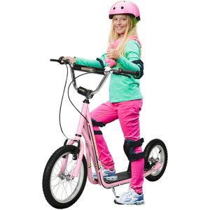 HOMCOM Teen Scooter Push Kick Scooters for Kids with Rubber Wheels Adjustable Handlebar Front Rear Dual Brakes Kickstand, for 5+ Years, Pink