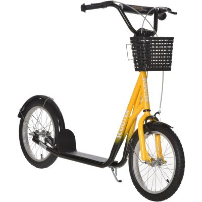 HOMCOM Kiddie Cruiser: Adjustable Scooter with Dual Brakes, Basket & Cupholder, 16" Inflatable Tyres, Tangerine Hue HOMCOM Kiddie Cruiser: Adjustable Scooter with Dual Brakes, Basket & Cupholder, 16" Inflatable Tyres, Tangerine Hue