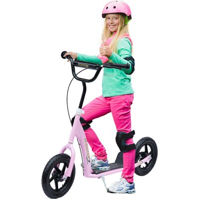 HOMCOM Teen Push Stunt Scooter with 12" EVA Tyres, Adjustable Handlebar & Dual Brakes, for Kids 5+, Pink Aosom UK HOMCOM Teen Push Stunt Scooter with 12" EVA Tyres, Adjustable Handlebar & Dual Brakes, for Kids 5+, Pink Aosom UK