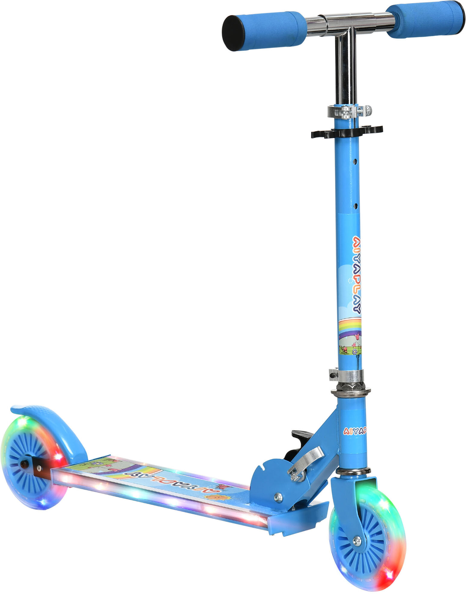 HOMCOM Kids Scooter with Lighting and Music Features, Adjustable Height, Foldable Design for Easy Storage, for 3-7 Years, Blue Aosom UK