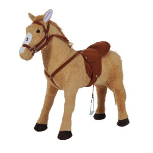 HOMCOM Rocking Pony, Children's Plush Toy with Sound, Soft and Safe, Beige