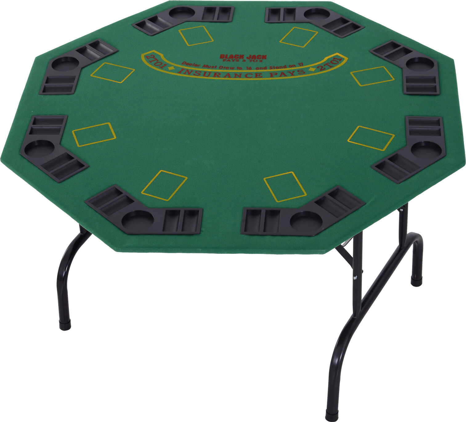 HOMCOM 8 Player Folding Games Poker Table w/ Chip Cup Holder Steel Base Felt Top Octagon Blackjack Adult Family Friends Green