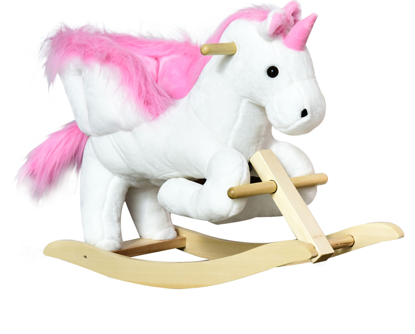 HOMCOM Unicorn Rocking Horse Kids Wooden Ride On Plush Toy w/ Music