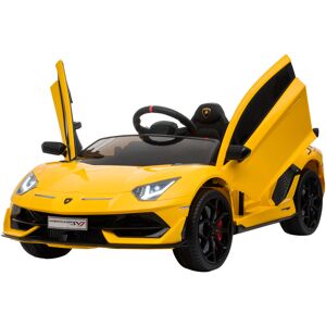 HOMCOM Compatible 12V Battery-powered Kids Electric Ride On Car Lamborghini Aventador Sports Racing Car Toy with Parental Remote Control Lights Yellow