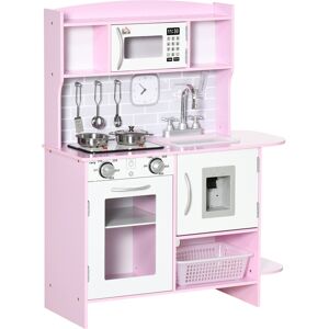 HOMCOM Wooden Play Kitchen with Lights Sounds, Kids Kitchen Playset with Water Dispenser, Microwave, Utensils, Sink, Gift for 3-6 Years Old, Pink HOMCOM Wooden Play Kitchen with Lights Sounds, Kids Kitchen Playset with Water Dispenser, Microwave, Utensils, Sink, Gift for 3-6 Years Old, Pink