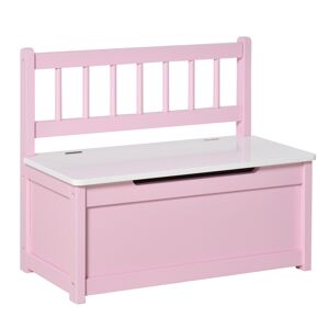 HOMCOM Kids 2-IN-1 Wooden Toy Box and Seat Bench with Safety Pneumatic Rod, Storage Chest for Children Bedroom, Pink