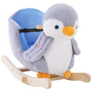 HOMCOM Rocking Animal, Musical Penguin Horse with 32 Songs, Plush Colourful Design, Wide Seat and Handlebar, Multicoloured