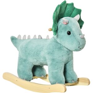 HOMCOM Kids Plush Ride-On Rocking Horse Triceratops-shaped Plush Toy Rocker with Realistic Sounds for Child 36-72 Months Dark Green