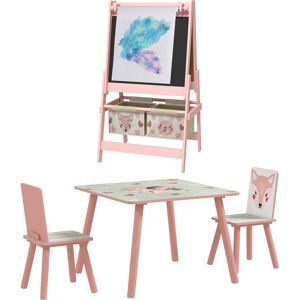 ZONEKIZ Multi-Activity Kids Table and Chair Set with Easel, Paper Roll, and Storage, Children's Furniture, Pink