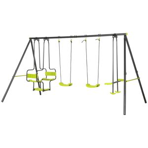 Outsunny Metal Garden Swing Set with Double Swings Glider Swing Seats Green