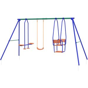 Outsunny 3 in 1 Metal Kids Swing Set with Swing Glider Rocking Chair Orange