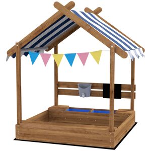 Outsunny Wooden Sandbox with Canopy House Design Brown