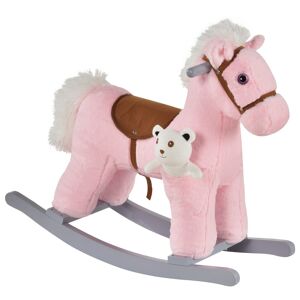 HOMCOM Plush Children's Rocking Horse Toy with Realistic Sounds, Soft Ride-On for Toddlers 18-36 Months, Pink