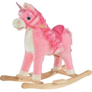 HOMCOM Unicorn Rocking Horse for Kids, Plush Ride On with Sound Effects, Soft, Pink