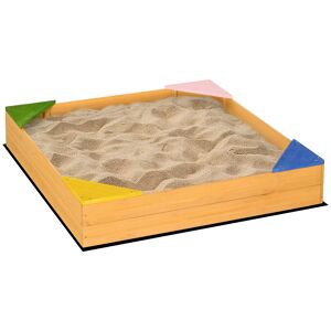 Outsunny Kids Wooden Sand Pit, Children Sandbox, with Four Seats, Non-Woven Fabric, for Gardens, Playgrounds